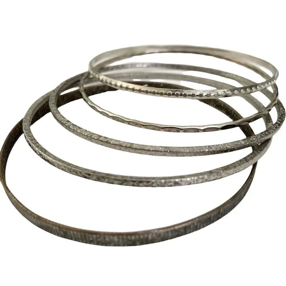 Bohemian Bangle Bracelet Jewelry Bundle/Lot of 5 in Vintage Silver Tone